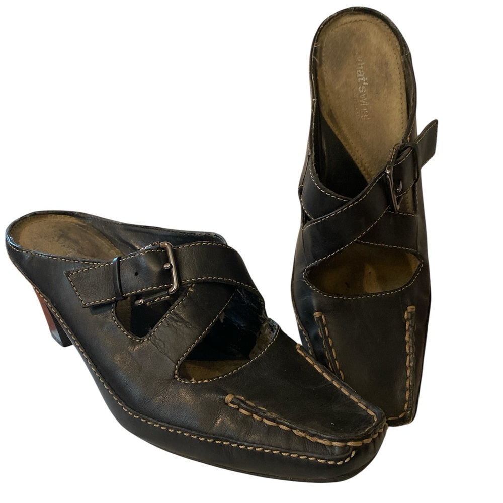 Aerosoles Eyecatching Black Leather Slip on Mule Size 8.5